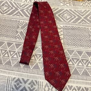 Vintage Burdines Florida Men's Tie Red 100% Silk - Made in USA